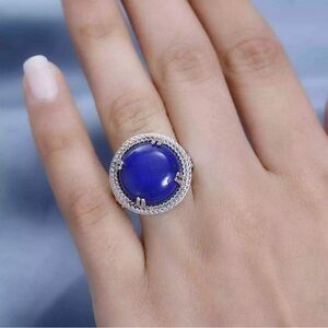 NIB Lapis Lazuli Size 7 Solitaire Ring in Platinum Over Copper with Magn…